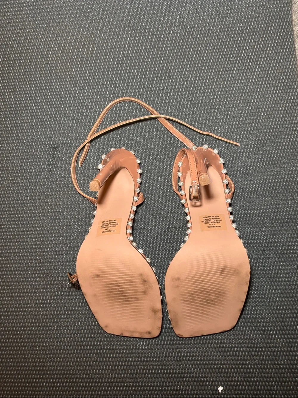 Steve Madden Coral Patent Pearl-Trim Square-Toe Sandals with Ankle Tie